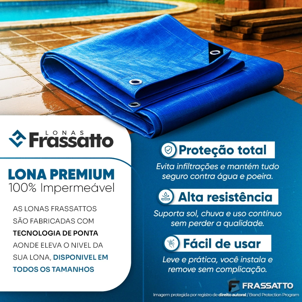 Lona Impermeavel Azul 5x5 6x3 6x4 6x5 6x6 7x4 7x6 8x4 8x6 10x4 Reforçada Piscina Construção + Corda · foto 2