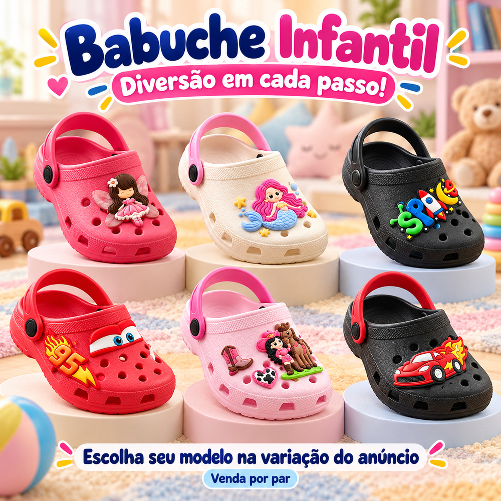 Babuche Infantil Divertido e com Solado Antiderrapante Menino e Menina