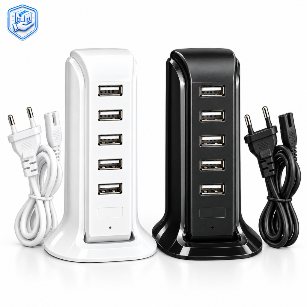 Carregador De Celular Rápido e Turbo 5 USB Compatível com Smartphone Smartwatch10Ah Bivolt