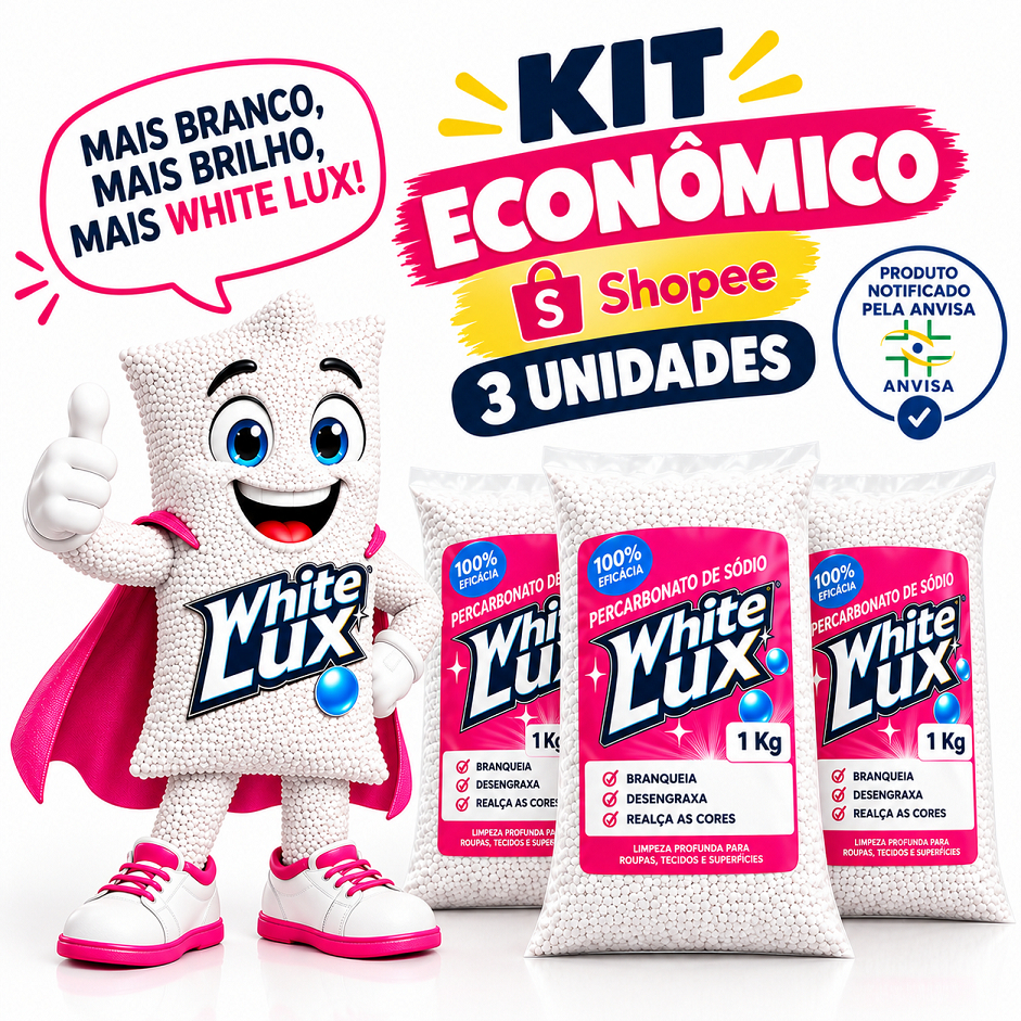 Percarbonato de sodio  Alvejante Whitelux 500g 1kg 2kg 3kg  Tira Manchas Sem Cloro, Roupas Brancas e Coloridas