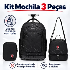 Kit Mochila de rodinha Estojo Lancheira Executiva Swissport Masculina Reforçada