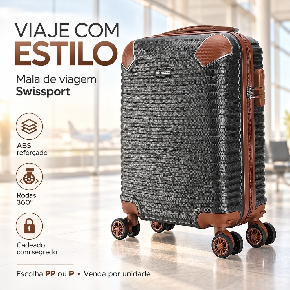 Mala Pequena de Viagem Anti Furto Roda 360° ABS Swissport