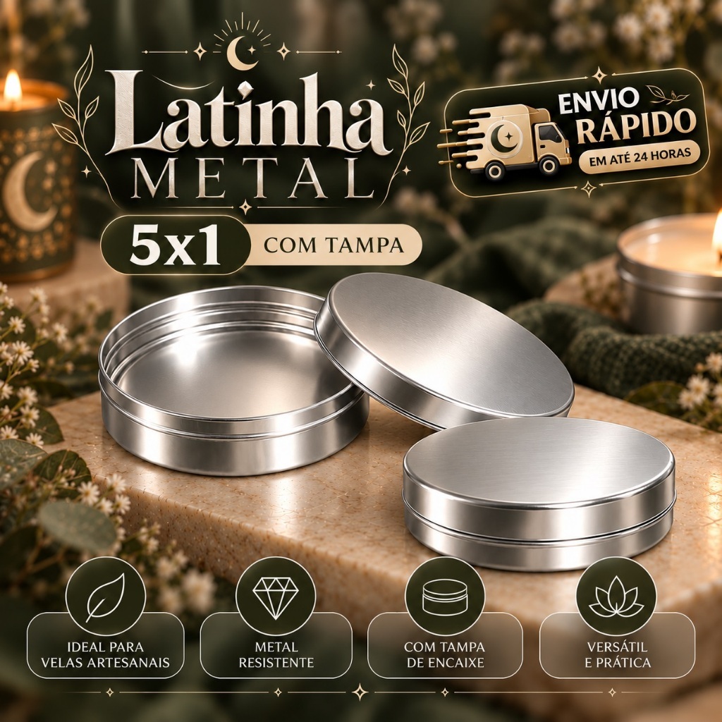 100 Latinhas Metálicas 5x1 Prata com Tampa para Velas Aromáticas Lembrancinhas Festas Casamentos Aniversários