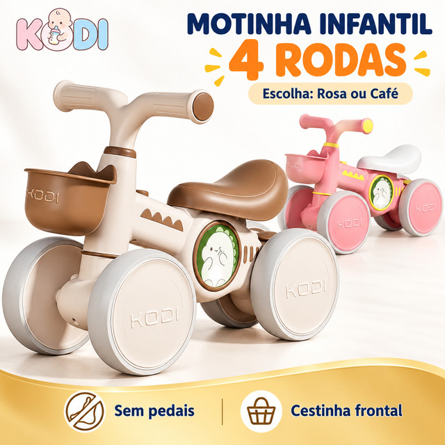 Motinha Infantil 4 Rodas Sem Pedais com Cestinha Frontal para Bebês e Crianças KODI