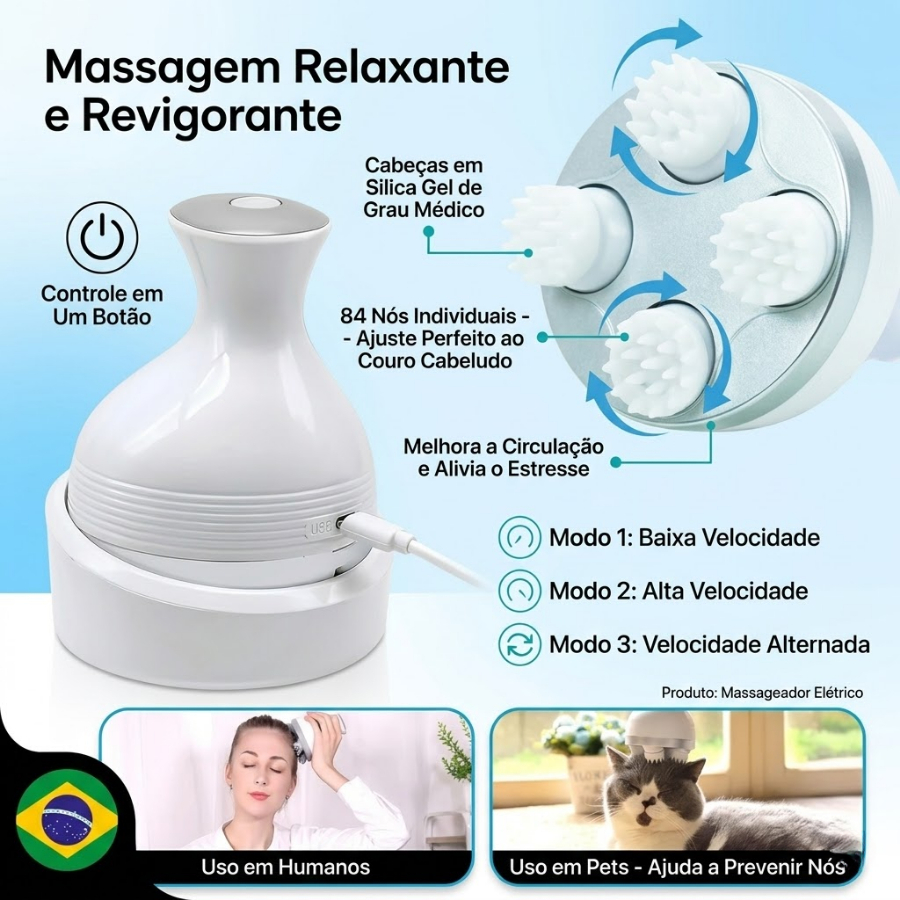 Massageador Elétrico Do Couro Cabeludo com Mini Garra Recarregável USB Couro Cabeludo Corporal Corpo Mãos Pés