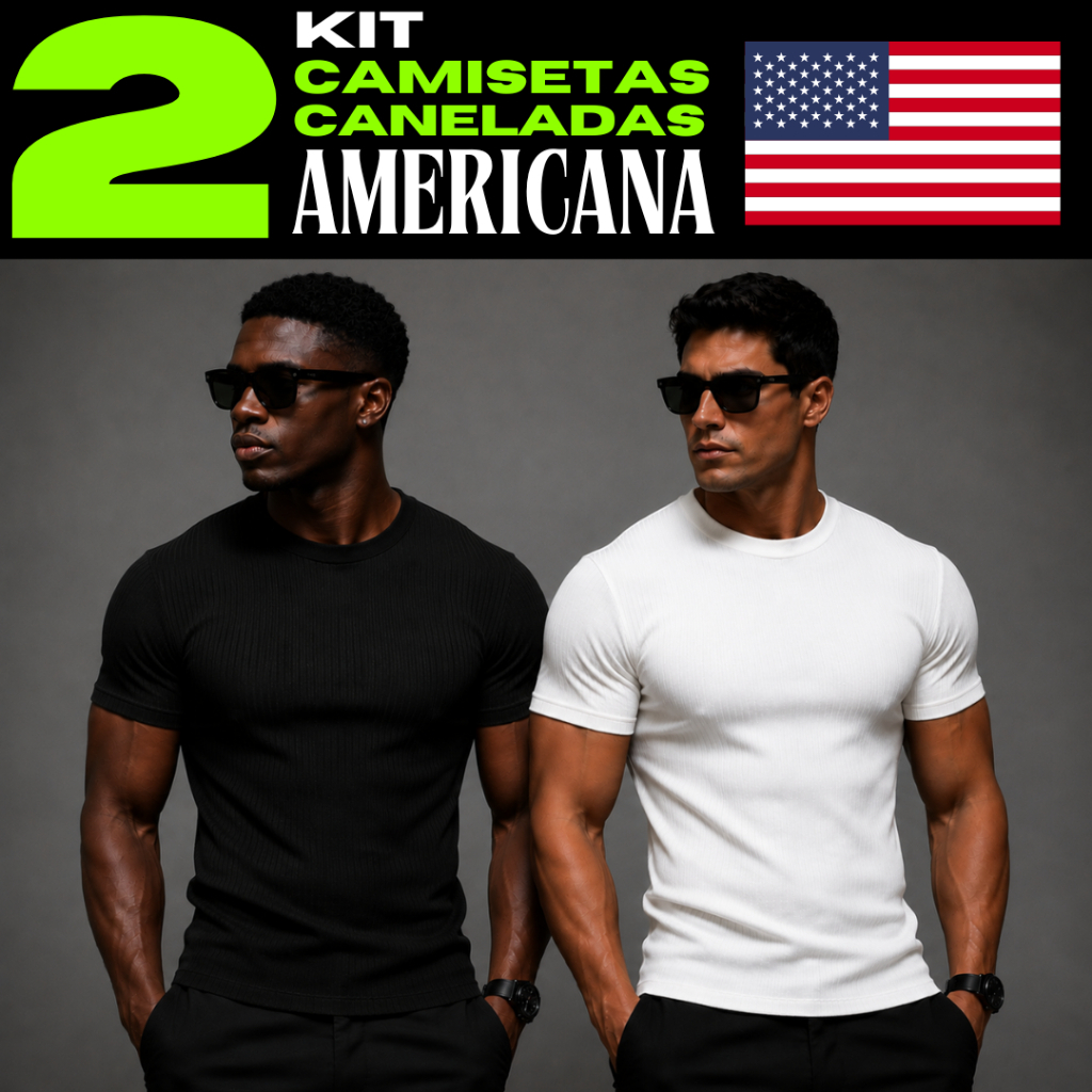 Kit 2 Camisetas Camisas Masculina Canelada Americana Blusa Americana Masculina Camisa Slim Americana Justa Ao Corpo