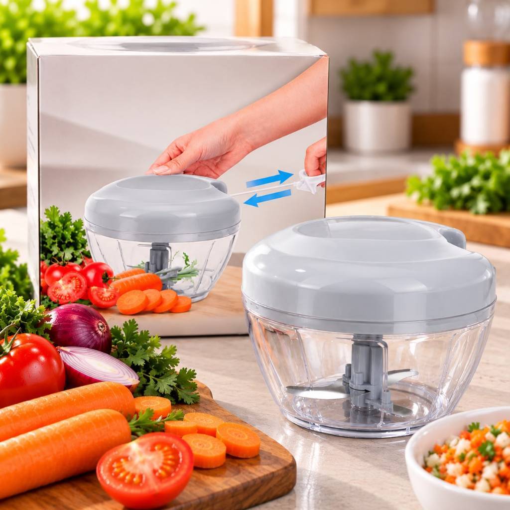 Mini Processador Triturador Manual de Alimentos Cebola Alho Legumes Verduras Picador de Cozinha Compacto