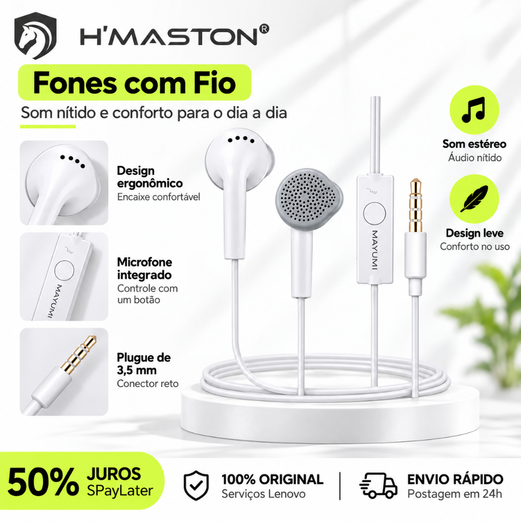 Imagem H'maston C550 Fone De Ouvido 3,5mm Com Fio e Microfone Para Telefones Celulares Tablet PC