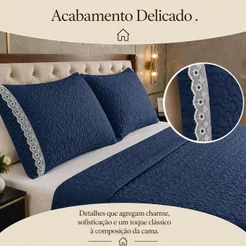 Kit Colcha Dupla Face Cobre Leito Cama Solteiro e Casal/Queen 2 e 3 Peças Bordado Inglês 200 Fios Toque Macio