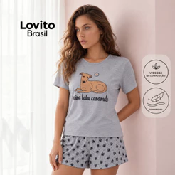 Lovito Pijama Feminino Camiseta Manga Curta e Shorts com Estampa Vira-Lata Caramelo PJB596BRL626