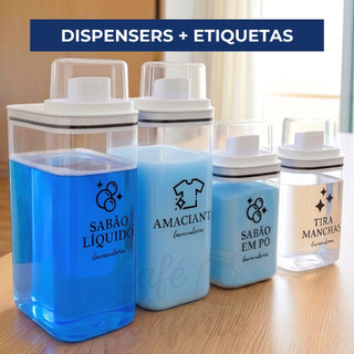 Dispensers Lavanderia 2,3/1,5 Litros - Cartela com 7 Etiquetas - Amaciante, Sabão em Pó e Liquido