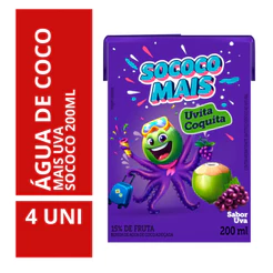 Água de Coco Mais Uva Sococo 200ml - 4 Unidades