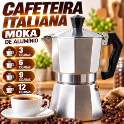 Cafeteira Italiana Moka de Alumínio 3/6/9/12 Xícaras para Café Espresso Tradicional