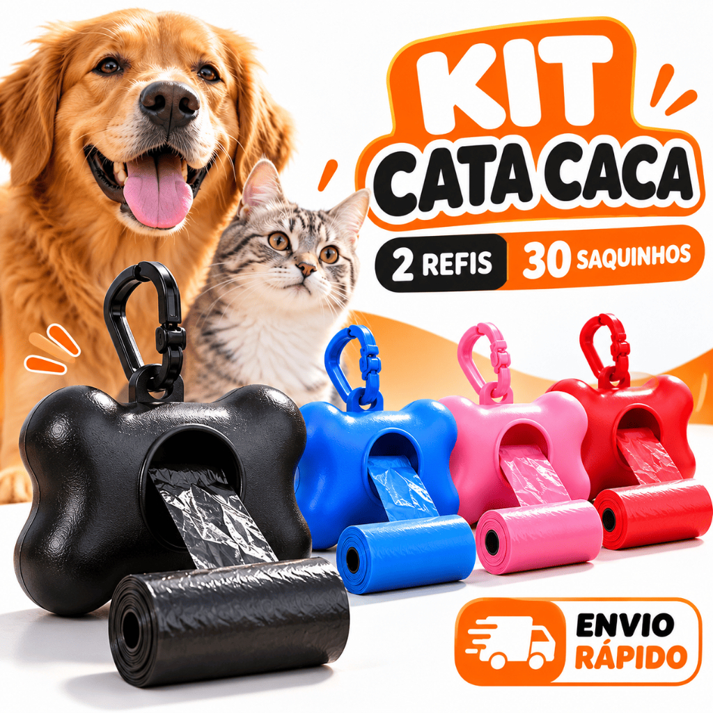 Kit Cata Caca Porta Saquinho Higiênico com 2 Refis 30 Sacos para Cachorro Gato Pet Coletor de Fezes Passeio