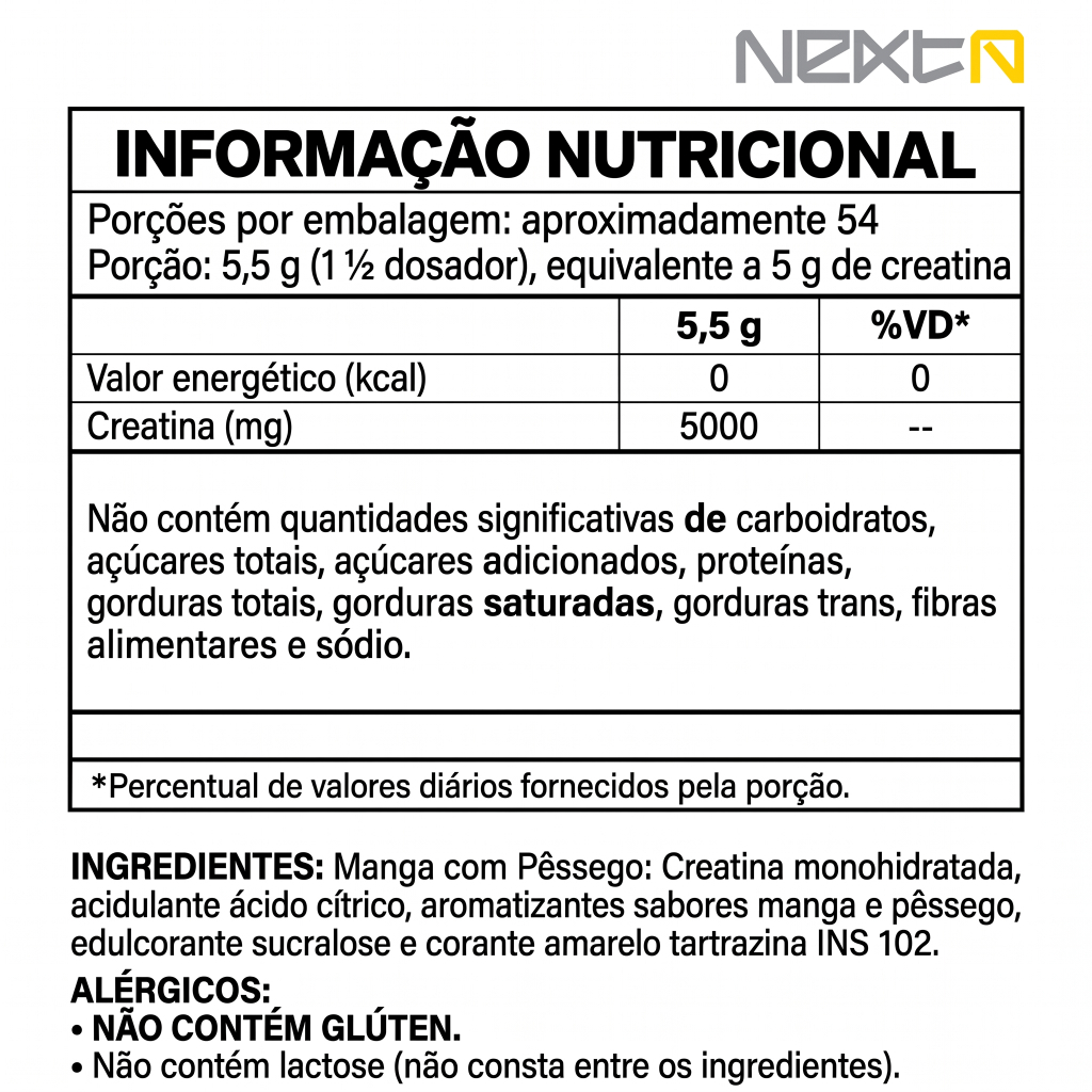 Suplemento Creatina Monohidratada 300g Manga com Pêssego Next10 Original — imagem 2 de 2