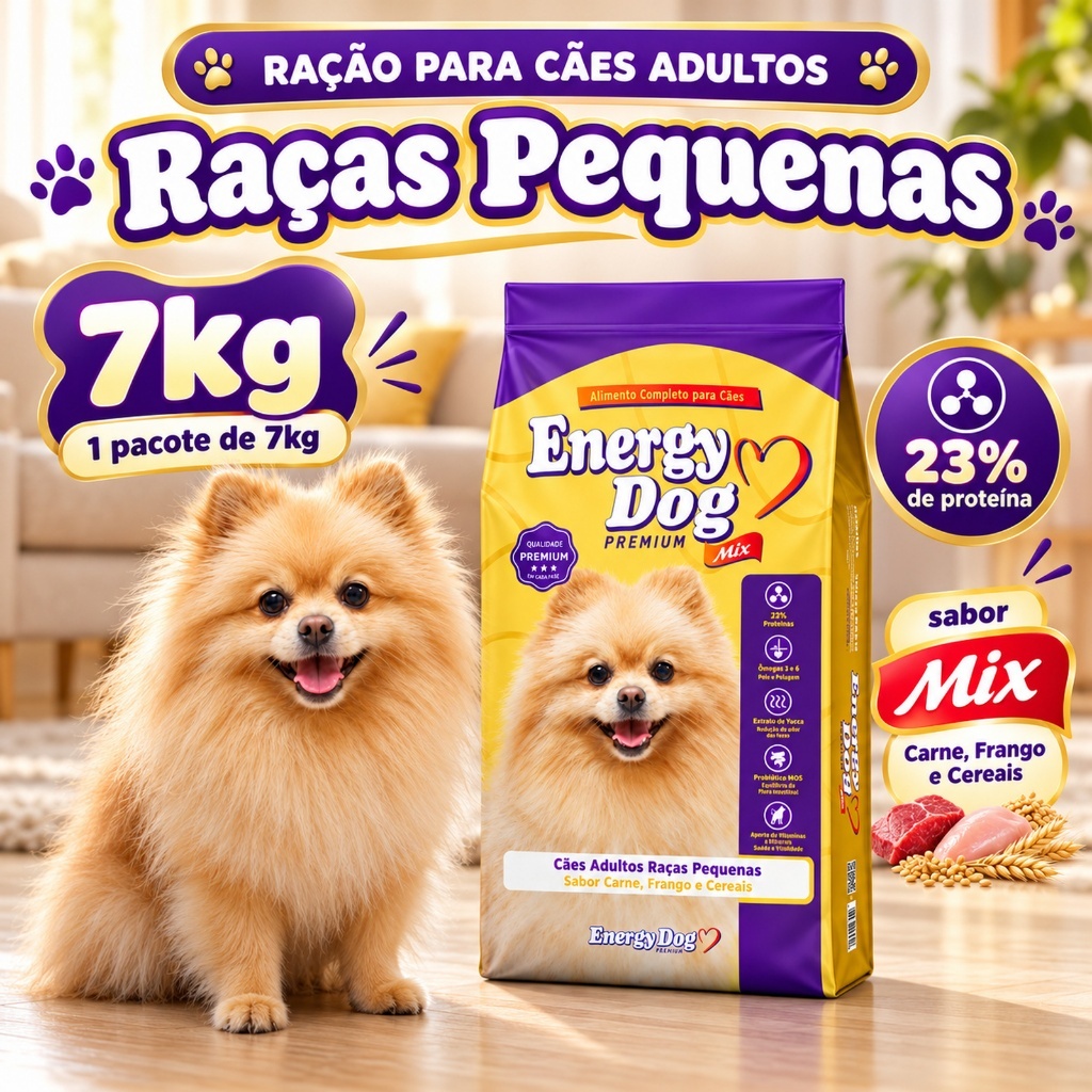 Ração Cachorro Adulto Raças Pequenas Energy Dog Premium Mix 7kg 23% Proteína