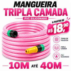 Mangueira Jardim Trançada Rosa 7/16 - 10 a 40 Metros Mangueira Pronta para o Uso - Tripla Camada