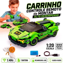 Carrinho De Controle Remoto Tipo Lego Bloco De Montar Sports Car Anda Recarregável Usb Menino