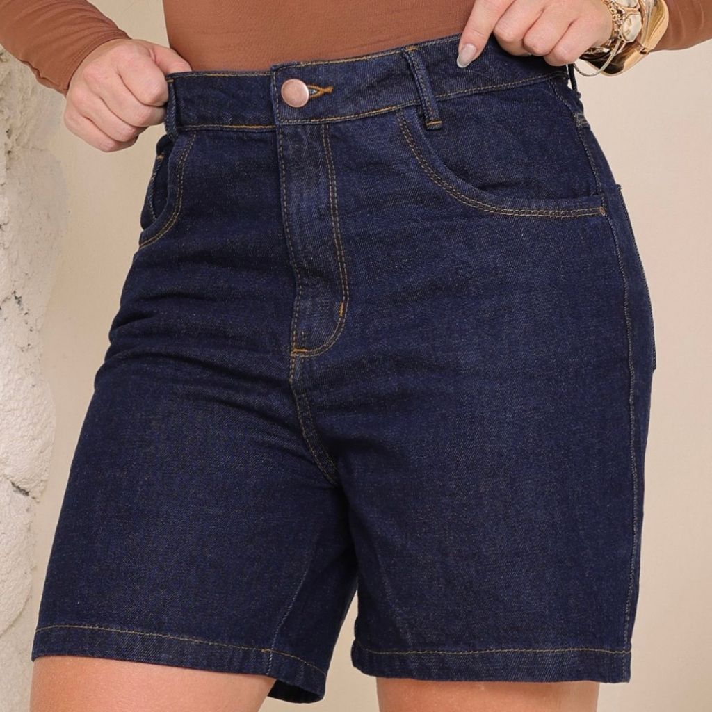 Bermuda Feminina Mom Jeans Levanta Bumbum Cintura Alta