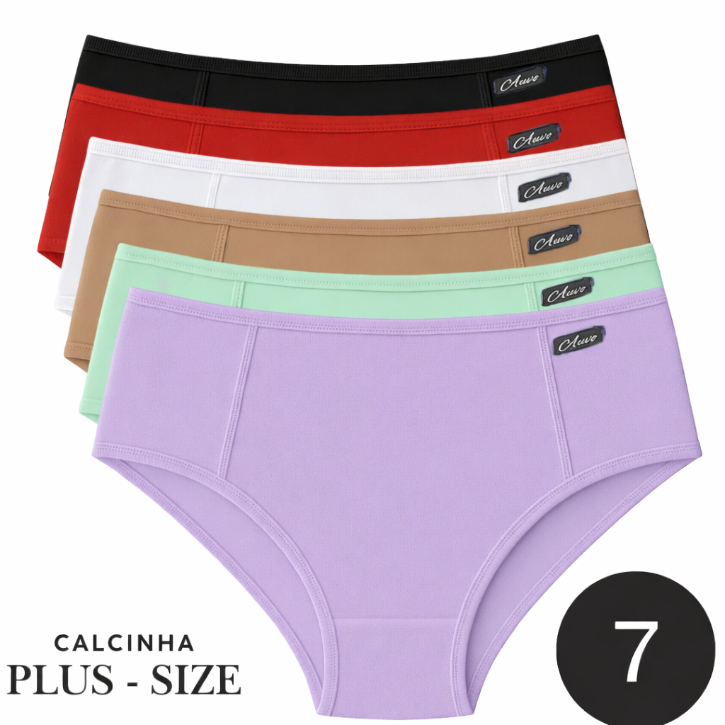 Kit Calcinhas Power Plus Size Cós Alto em Microfibra Lateral Larga Lingerie
