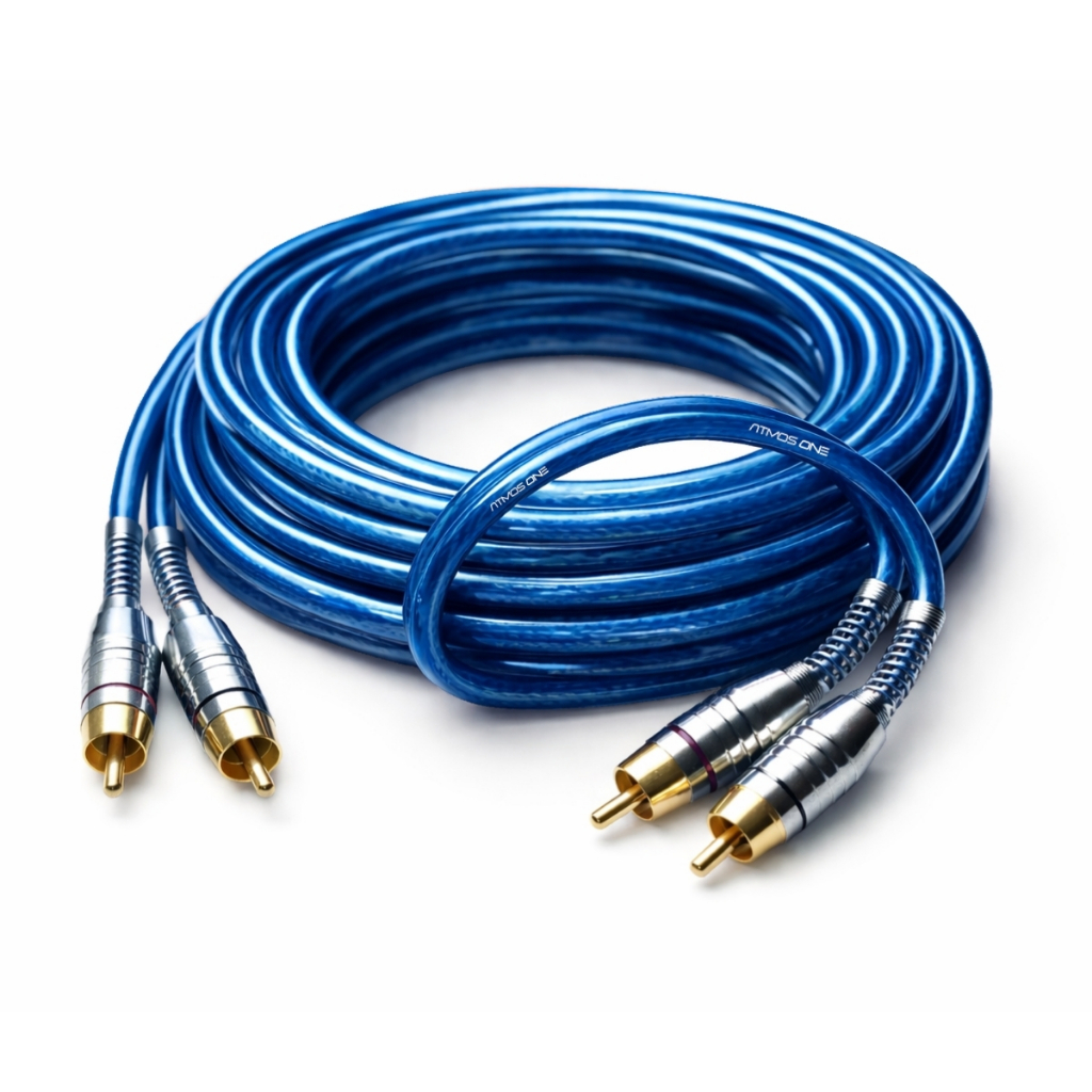 Cabo Rca Blindado 5 Metros Automotivo Para Som Plug Metal Ofhc Dupla Blindagem Audio Stereo Azul Svart
