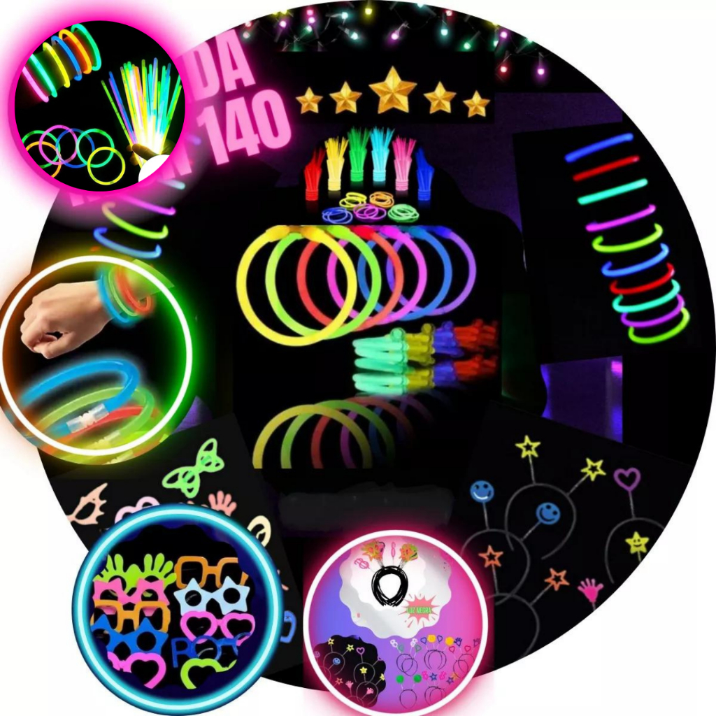 Kit Balada Festa Neon 140 Pecas Para Casamento Aniversario Oculos Tiara Pulseira Neon em Oferta na Shopee