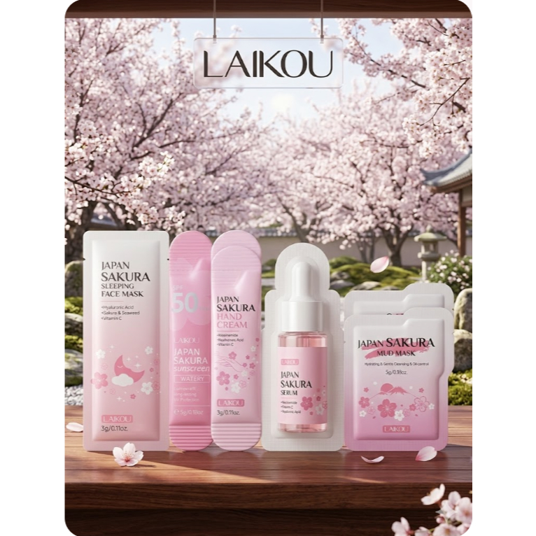 Laikou Sakura Kit com 5 Sachês Creme Sérum Tratamento