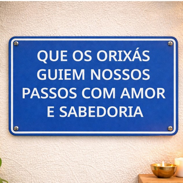 Placa Decorativa Orixás 15x10cm Plaquinha em PLA escrita Relevo imita Placa de Rua Ogum Religião Axé