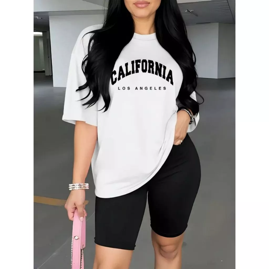 Kit Academia Feminino Camiseta+Bermuda Leggings Zero Transparência Confortável California Los Angeles — imagem 1