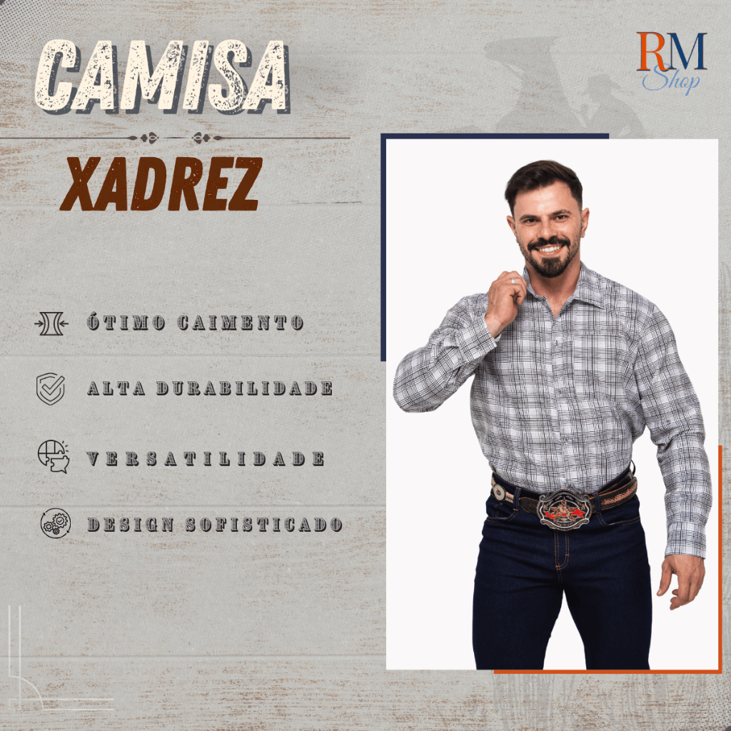 Kit 5 Camisa Xadrez Masculina Algodão Manga Longa Cowboy Rodeio — imagem 2 de 2