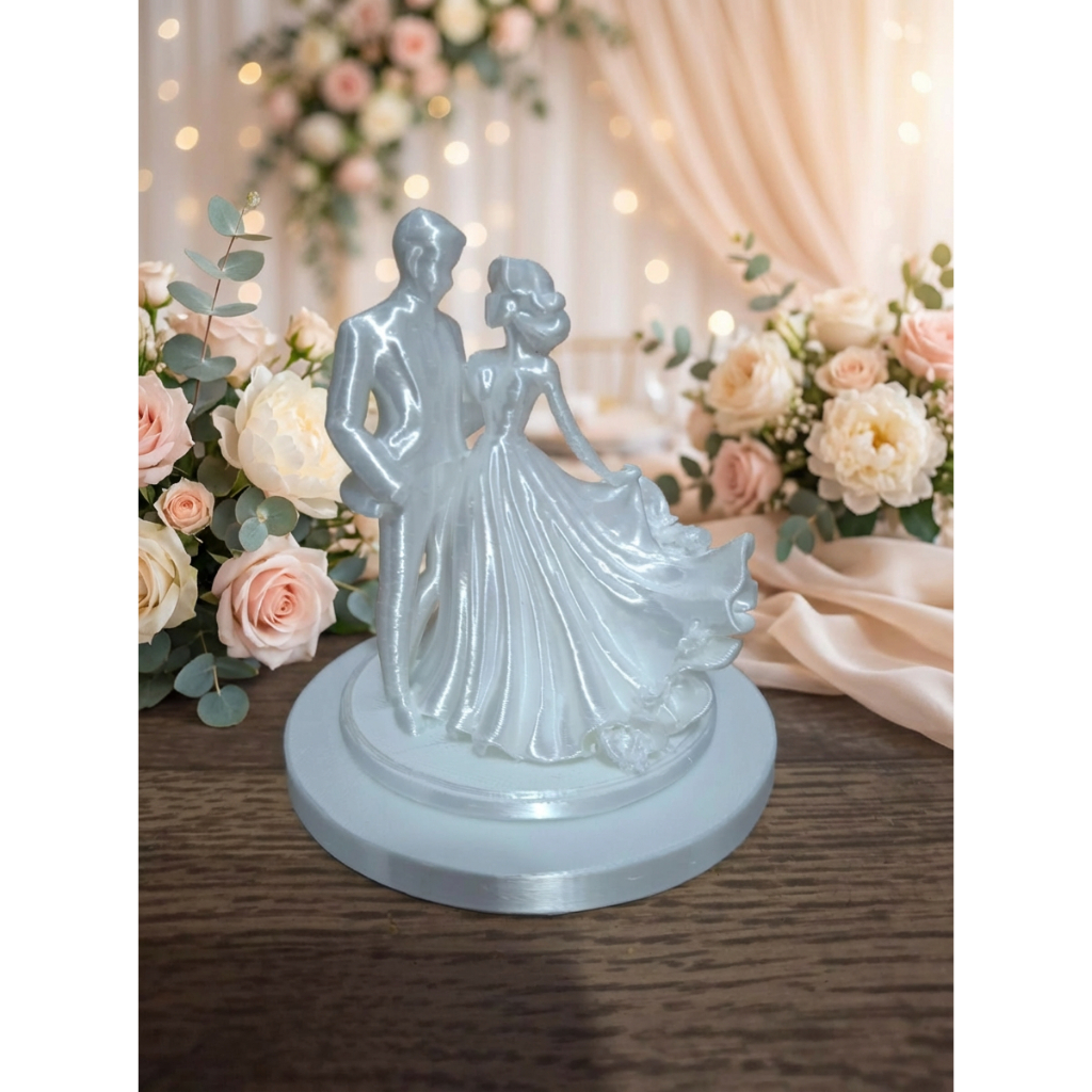 Topo de Bolo Noivinhos Casamento 3D Perolado - Elegante Romântico Decoração de Bolo Sob Encomenda