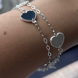 Pulseira Corações Triplos Prata 925 Legitima - elos - preto e branco - original - virginia - copa em Oferta na Shopee