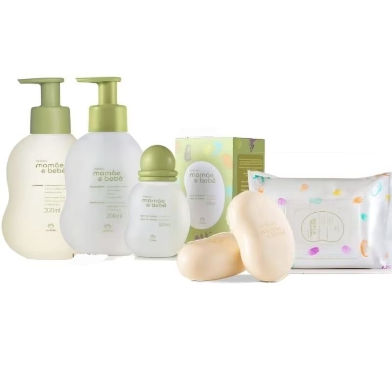 Kit Natura Mamãe e Bebê Shampoo Condicionador Colônia sabonete e Lenços Umedecidos