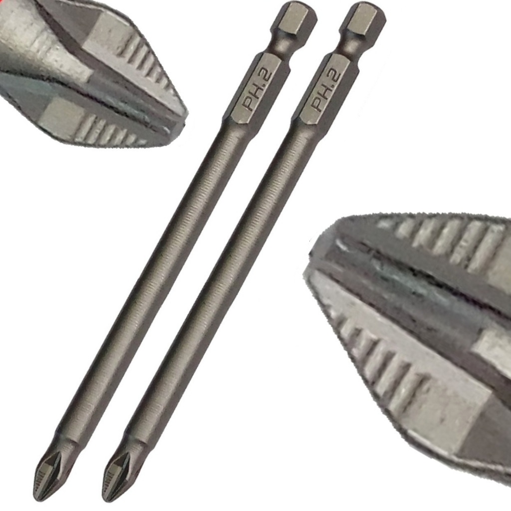 2 Pontas Bits Phillips Extra Longo Uso Profissional Ph2 127mm com imã e ranhuras antiderrapantes em Oferta na Shopee