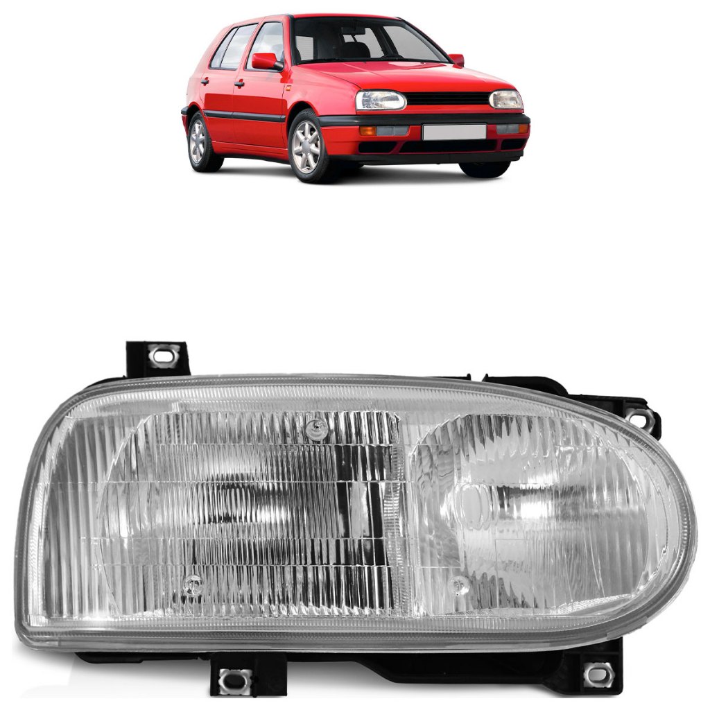 Farol Dianteiro Golf Mexicano GLX GTI 1995 1996 1997 1998  Máscara Cromada Foco Duplo Lente Estriada Vidro