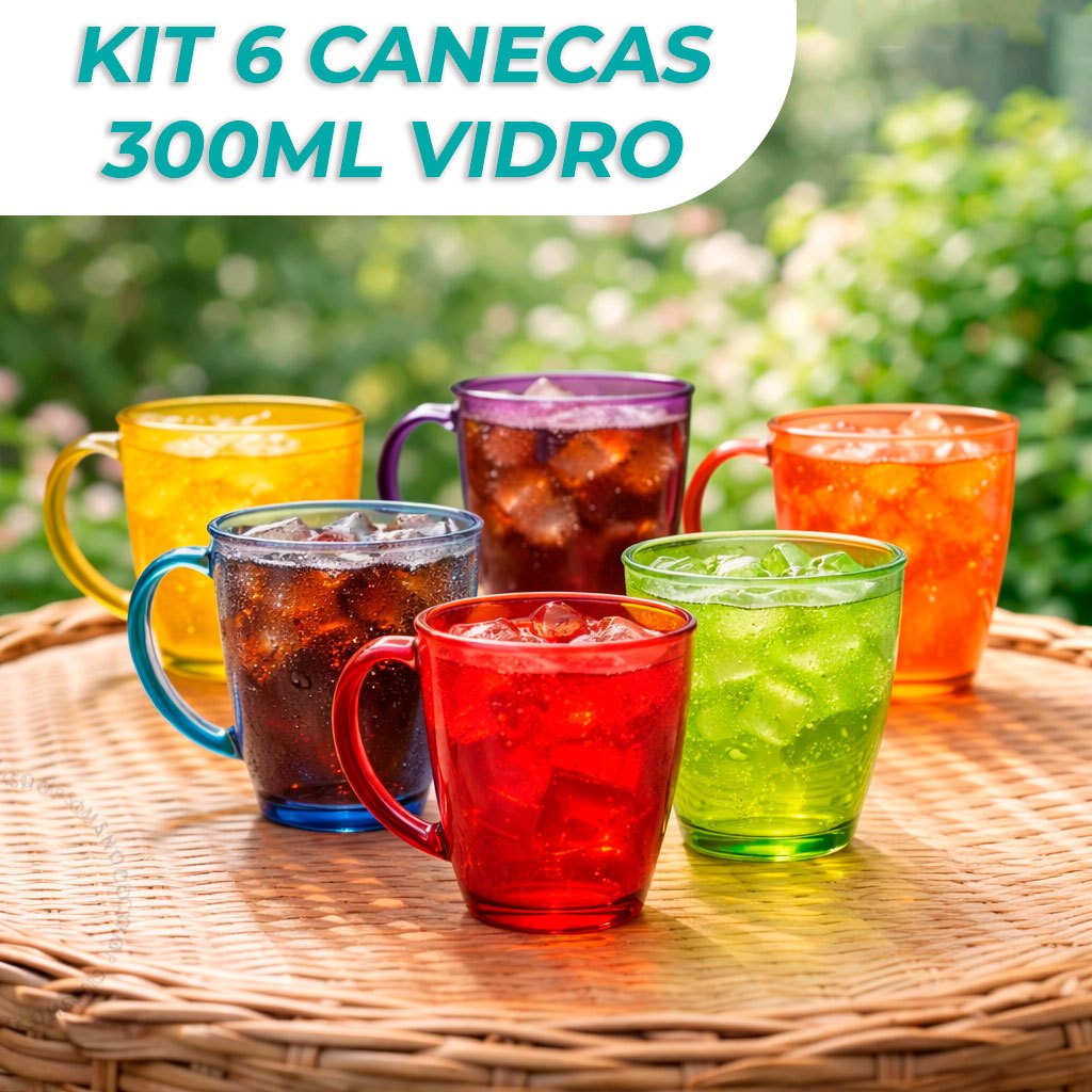 Jogo 6 Canecas de Vidro Coloridas 350ml de Luxo Criativo Natal Lembrancinha Café Chocolate