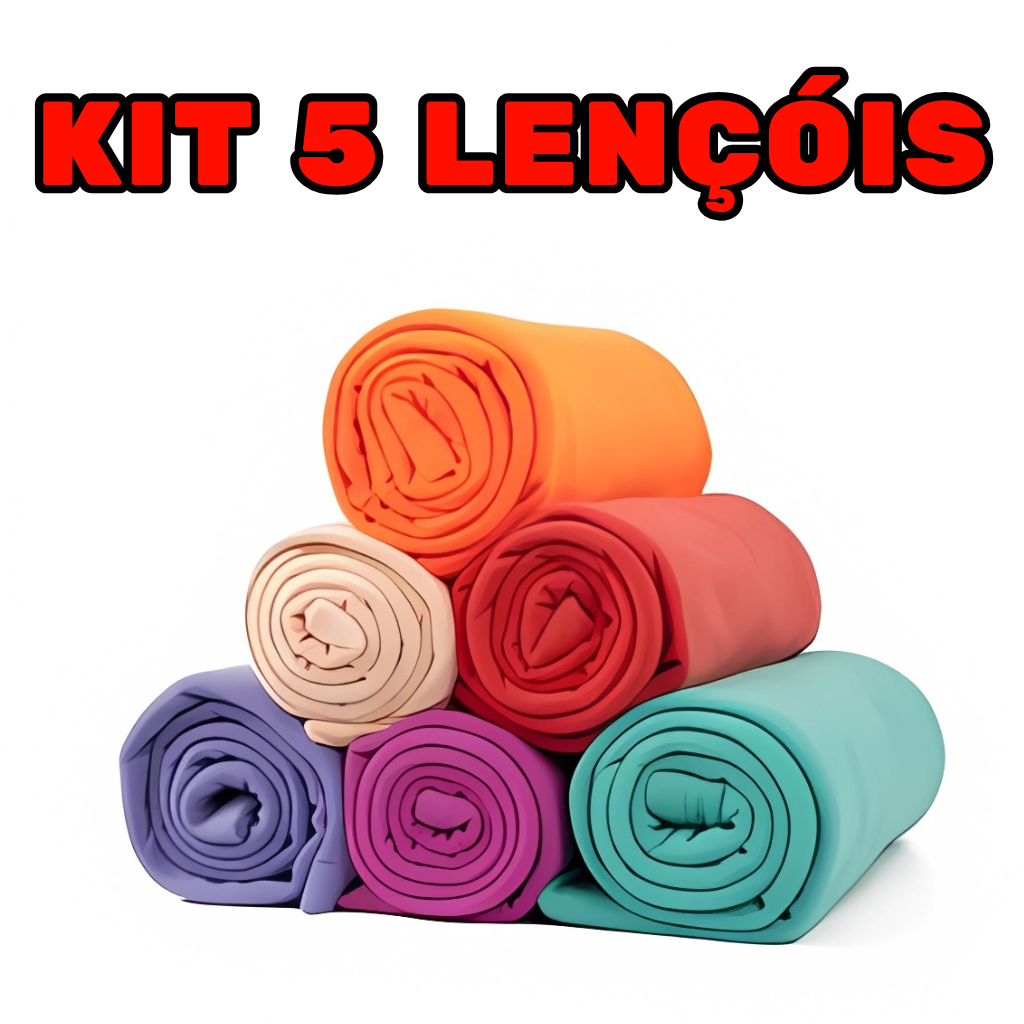 Kit 5 Lençol em Malha 100% algodão - Com elástico - Solteiro Casal Queen em Oferta na Shopee
