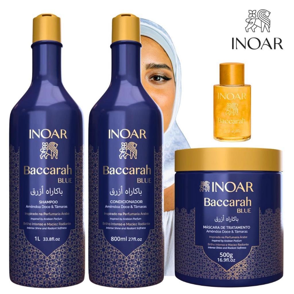 Inoar - Kit Baccarah Blue Shampoo 1L + Condicionador 800ml + Máscara Brilho Intenso + Óleo 7ml 500g em Oferta na Shopee