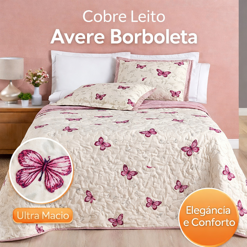 Cobre Leito Colcha CASAL PADRÃO Avere 3 Peças Micropercal 200 Fios Dupla Face Matelado