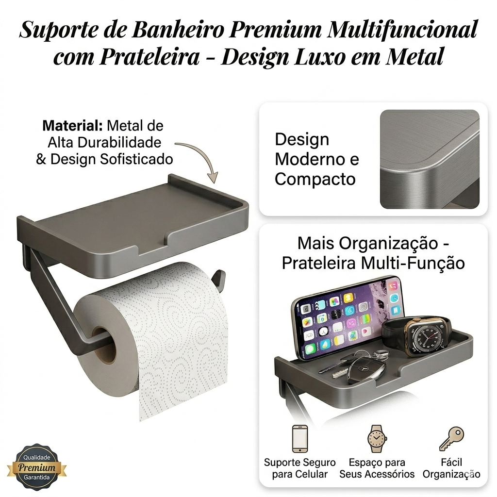 Porta Papel Higienico inox Com Suporte Celular Com Adesivo - Promoção envio até 13h