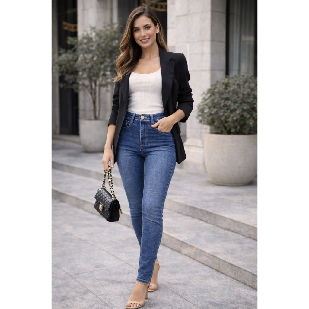 Calça Jeans Feminina Cintura Alta Com Elastano Modeladora Confortável em Oferta na Shopee