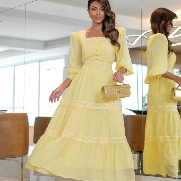 Vestido Tamires Elegante acompaha cinto Moda evangélica em Oferta na Shopee