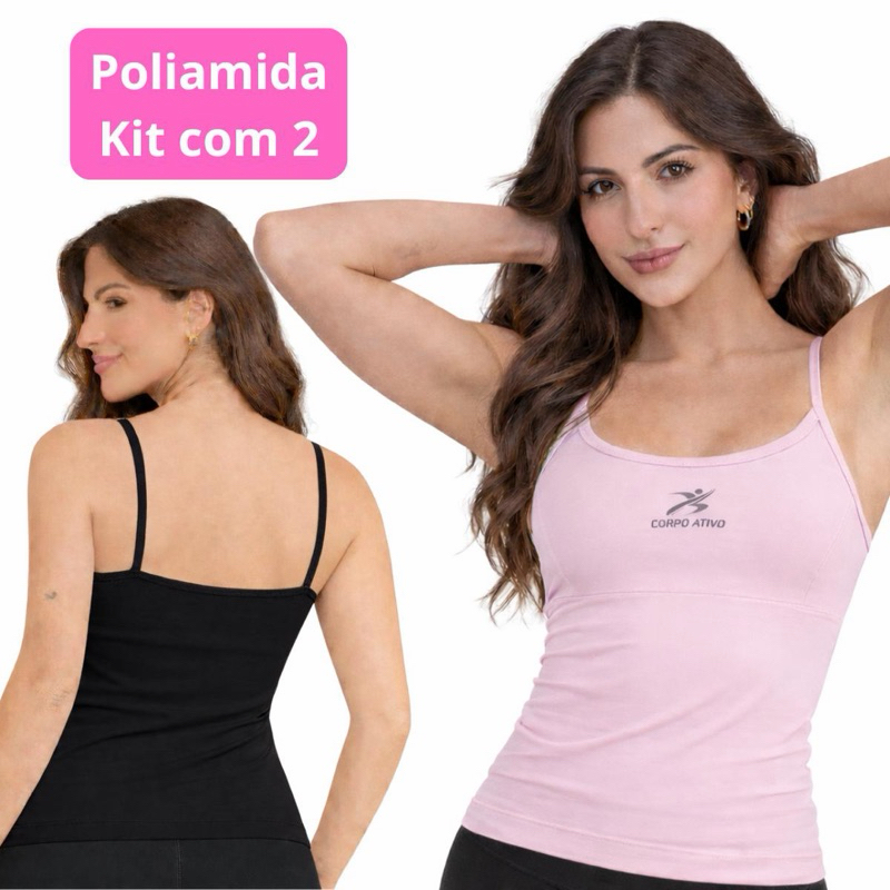 Kit 2 Regata Camiseta Alcinha Fitness Feminino Liso Poliamida Tank Top Slim Academia Verão