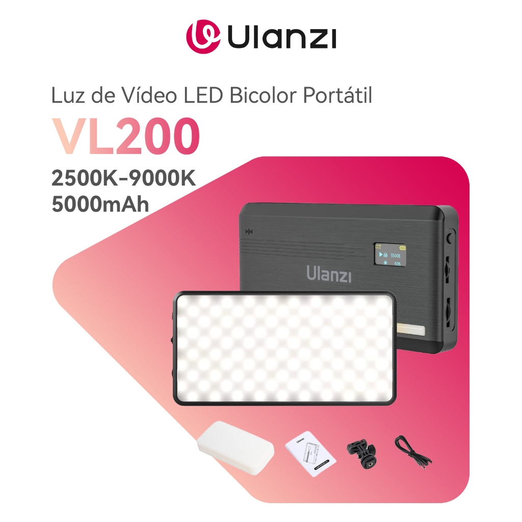 ULANZI VL200 Luz de Vídeo LED Bi-Color 2500–9000K Luz Recarregável 5000mAh USB-C para Foto e Vídeo em Oferta na Shopee