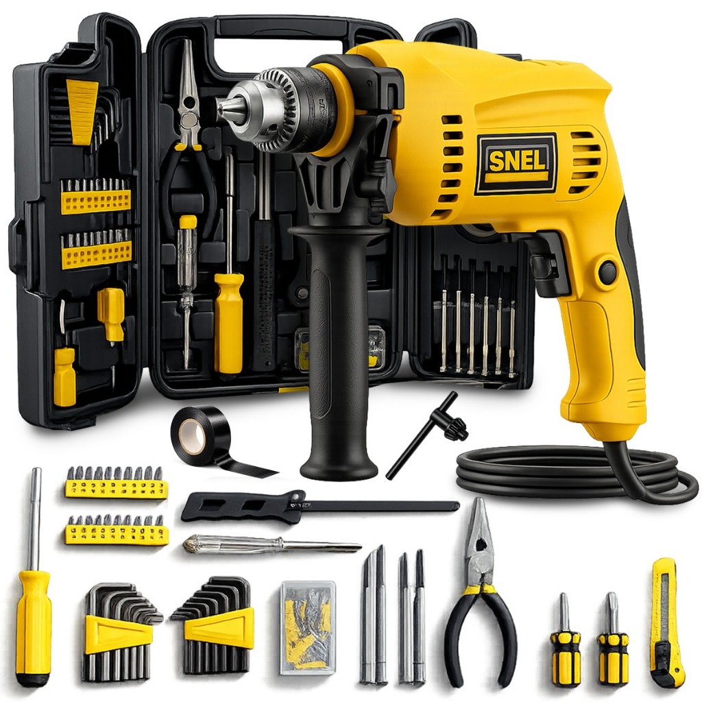 Kit Ferramentas Furadeira Parafusadeira Elétrica Impacto Forte 650W Mandril 13mm Com 200 Peças