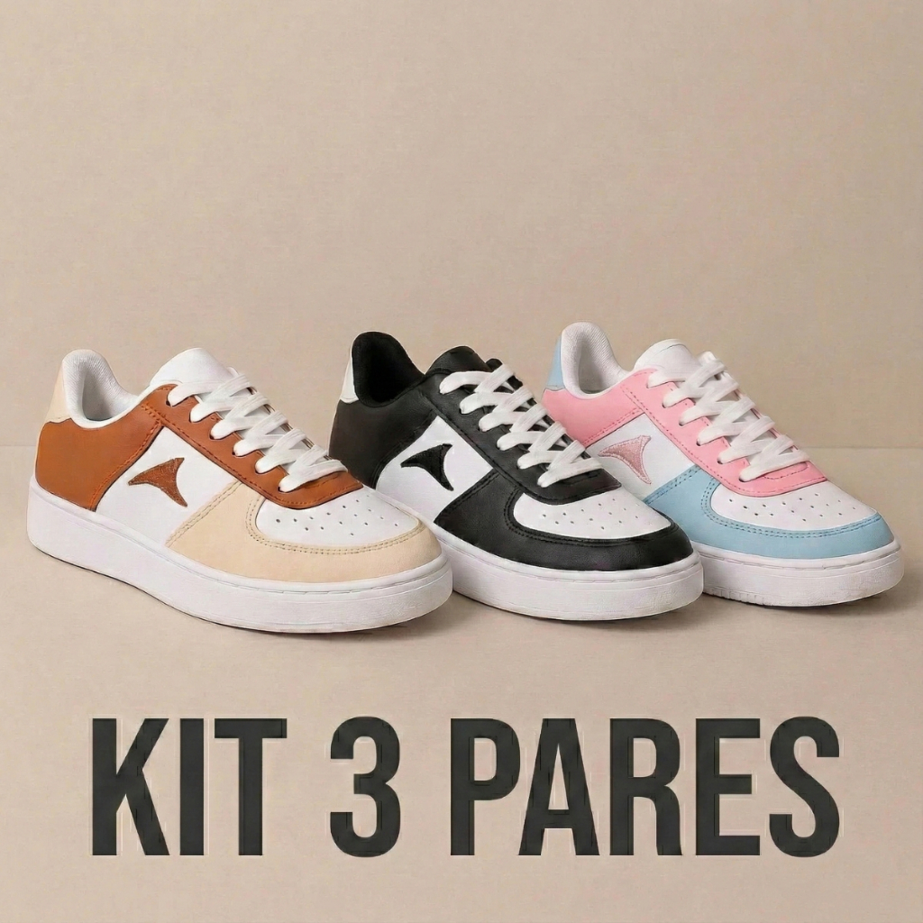 Kit 3 Pares Tênis Casual Street Look Urbano Conforto Respiravel Para Caminhadas E Uso Diario em Oferta na Shopee