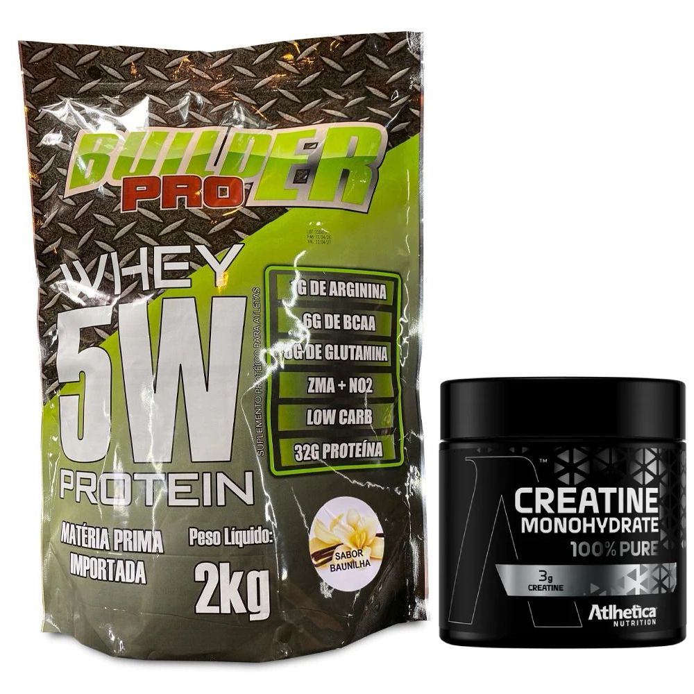 Creatina 100g - Atlhetica + Whey Protein 5W - 2KG - Builder Pro