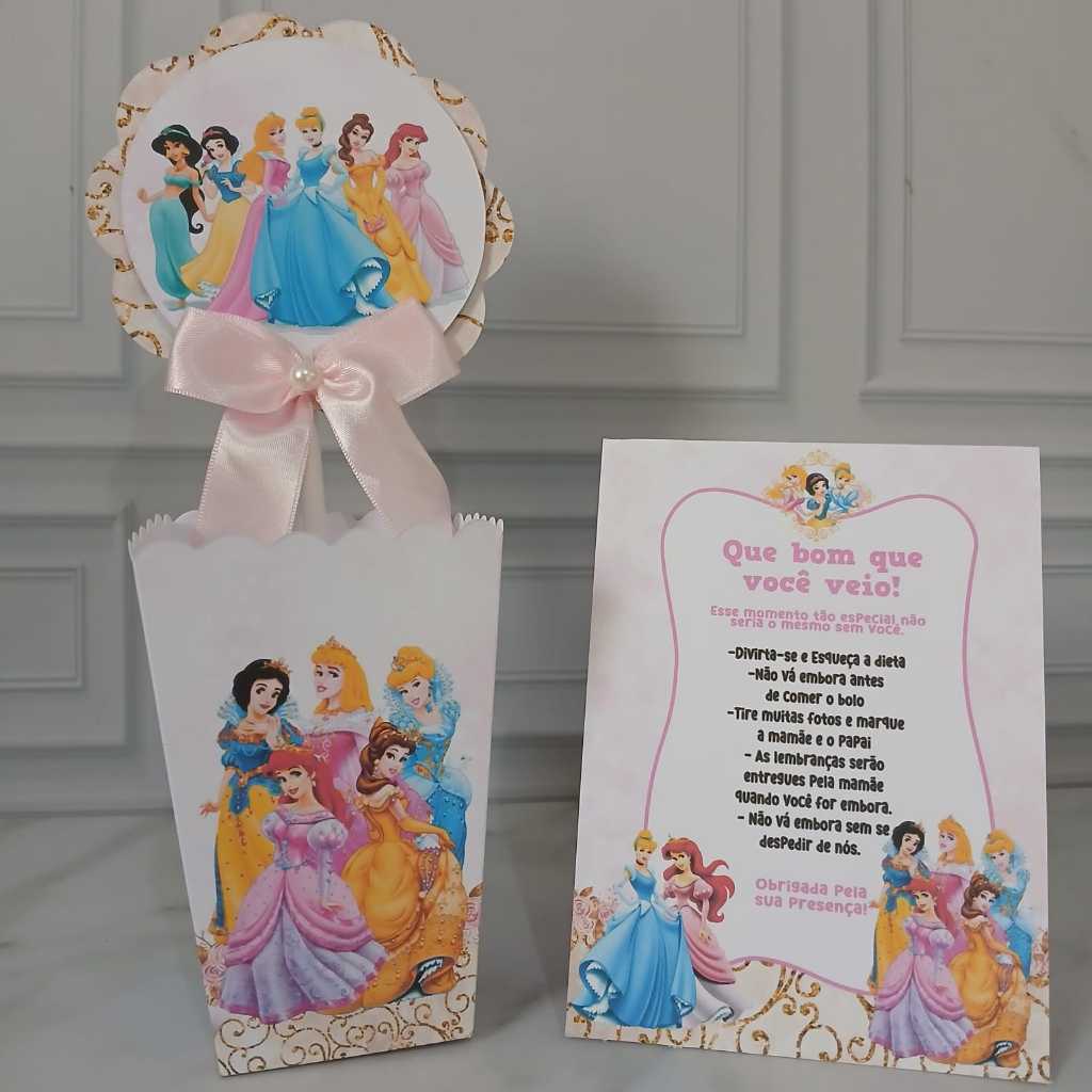 Centro de Mesa Princesas da Disney + Plaquinhas PEGUE E MONTE Cachepot Lembrancinhas Personalizadas