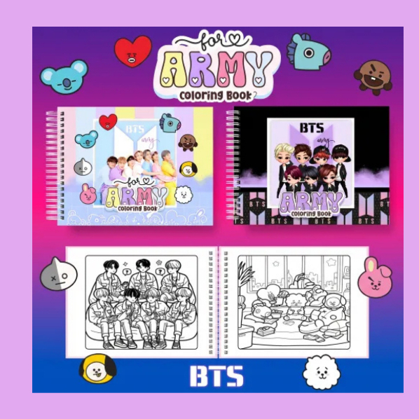 Livro de Colorir BTS 50 Folhas 180G Caderno de Desenho Pintura Coloring Book