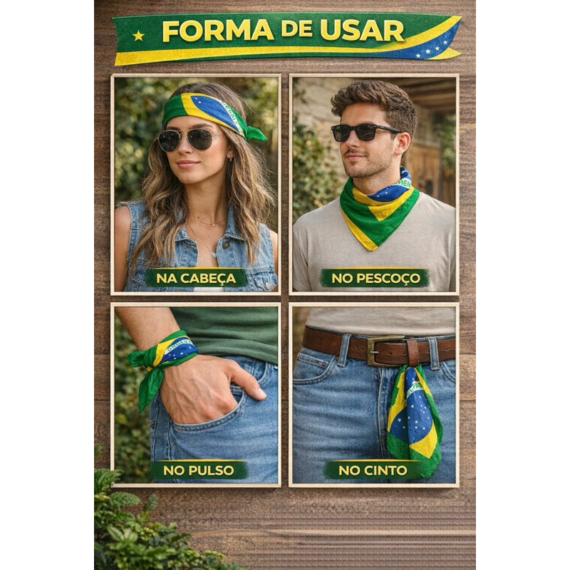 🇧🇷 Lenço Bandana Bandeira do Brasil 50x50cm – Tecido Cotton Confortável